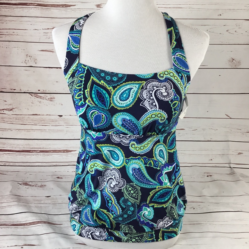 NWT Lands’ End Paisley UPF 50‎ Blue/Green Tankini